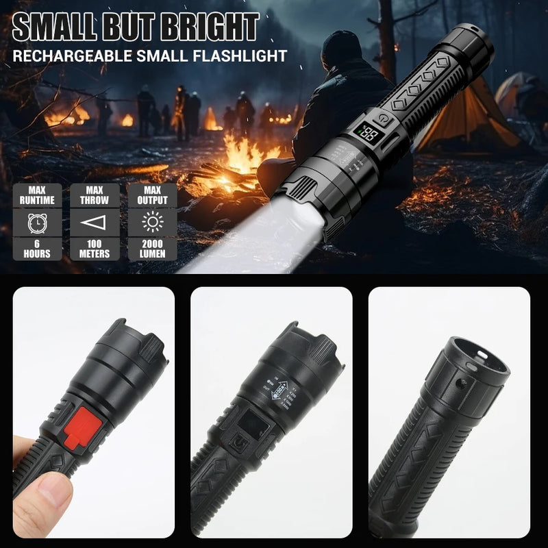 High Power P900 Led Flashlight Rechargeable Zoom Tactical Torch Usb Hand Lantern For Camping, Outdoor & Emergency Use